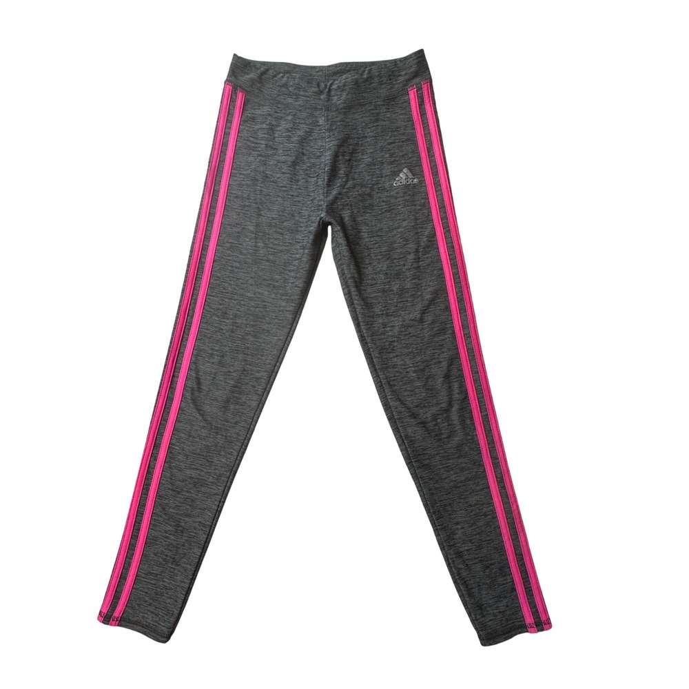 Adidas Leggings Girls M 10/12 Gray Pink‎ 3-Stripe Performance Athletic AK4591 - Picture 1 of 10